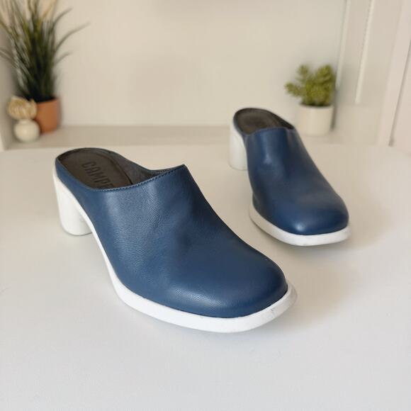 Camper Colorblock Navy Blue Leather Slip-On Meda Clog Mules Size 38/7.5 - Picture 1 of 9
